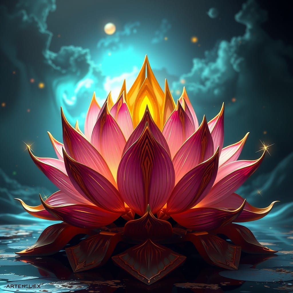 Surreal Lotus Blooms in Midnight Splendor