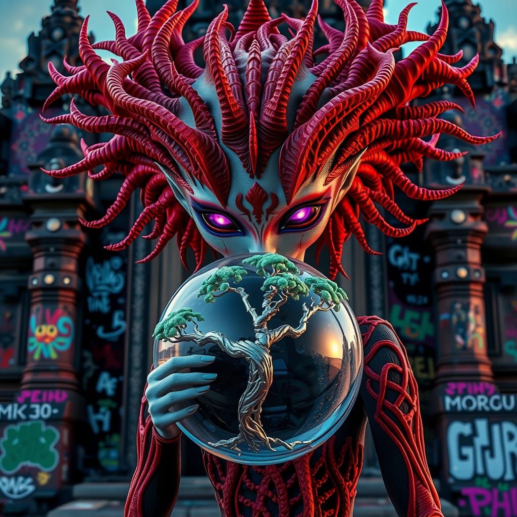 Mystical Alien Fairy Witch Amidst Vibrant Khmer-Inspired Man...