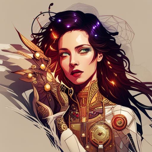 Steampunk Cyborg Woman in Digital Painting Style
