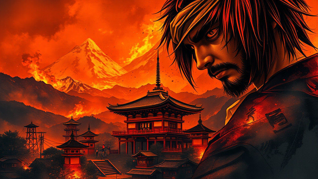 Burning Village Portrait in Manhwa Style