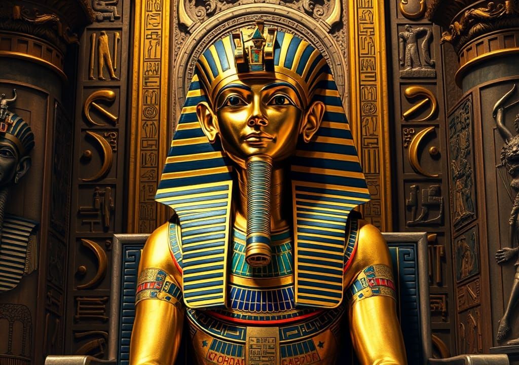 Tutankhamun on His Throne in Surreal Style