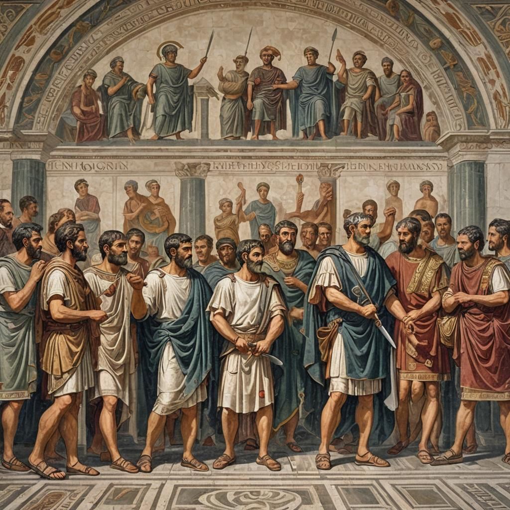 Roman Senators' Treachery: Caesar's Assassination Mosaic