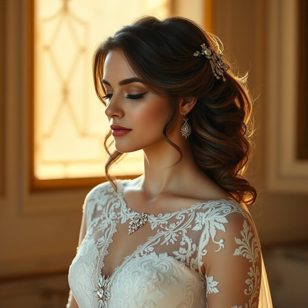 Woman in Wedding Dress with Hyperrealistic Details