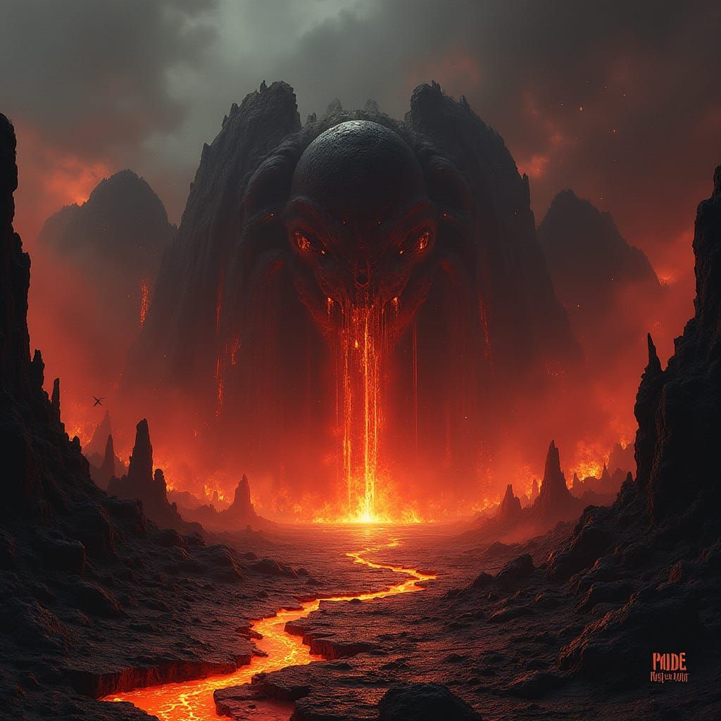 Brutalyen: Metallic Font in Infernal Alien Landscape