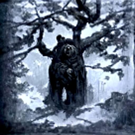 Horror Bear in Tree, Doré-Rutkowski Style