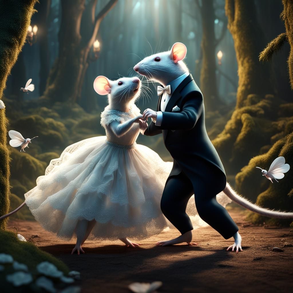 Rats Dancing in Enchanted Forest: Fantasy Concept Art