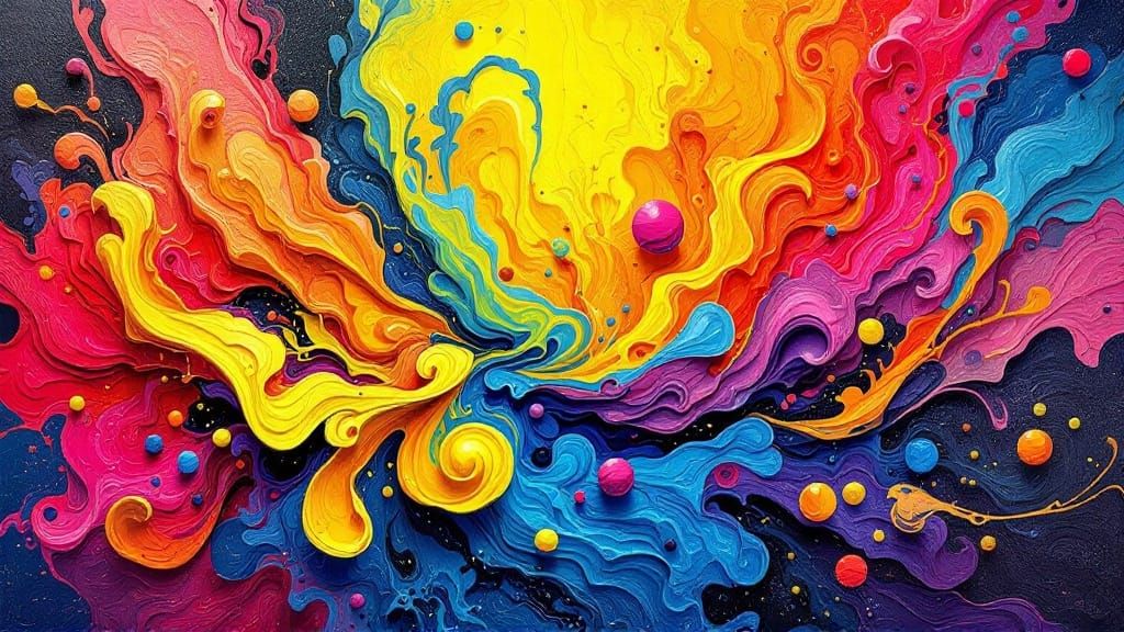 Abstract Expressionist Dance in Vibrant Fluorescent Colors