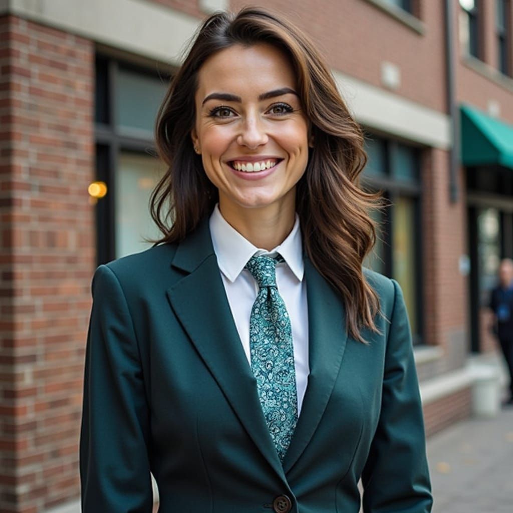 Elegant Businesswoman Wears Paisley Tie