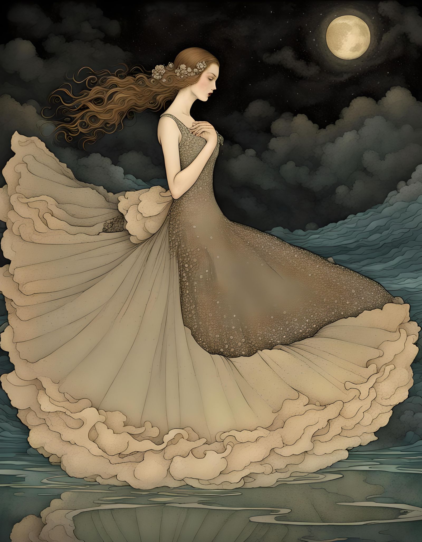Black Swan Gown in Dreamlike Fantasy Art