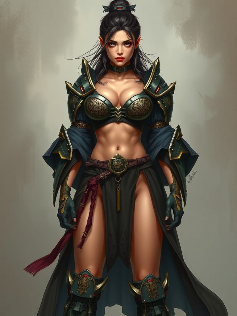 Fierce Female Warrior in Flowing Armor