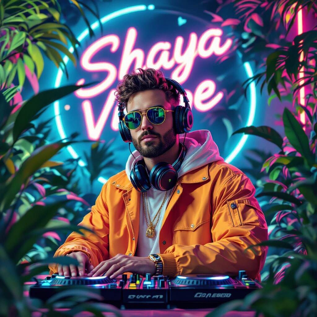 DJ Zhet: Vibrant Amapiano Album Art in Neon Style