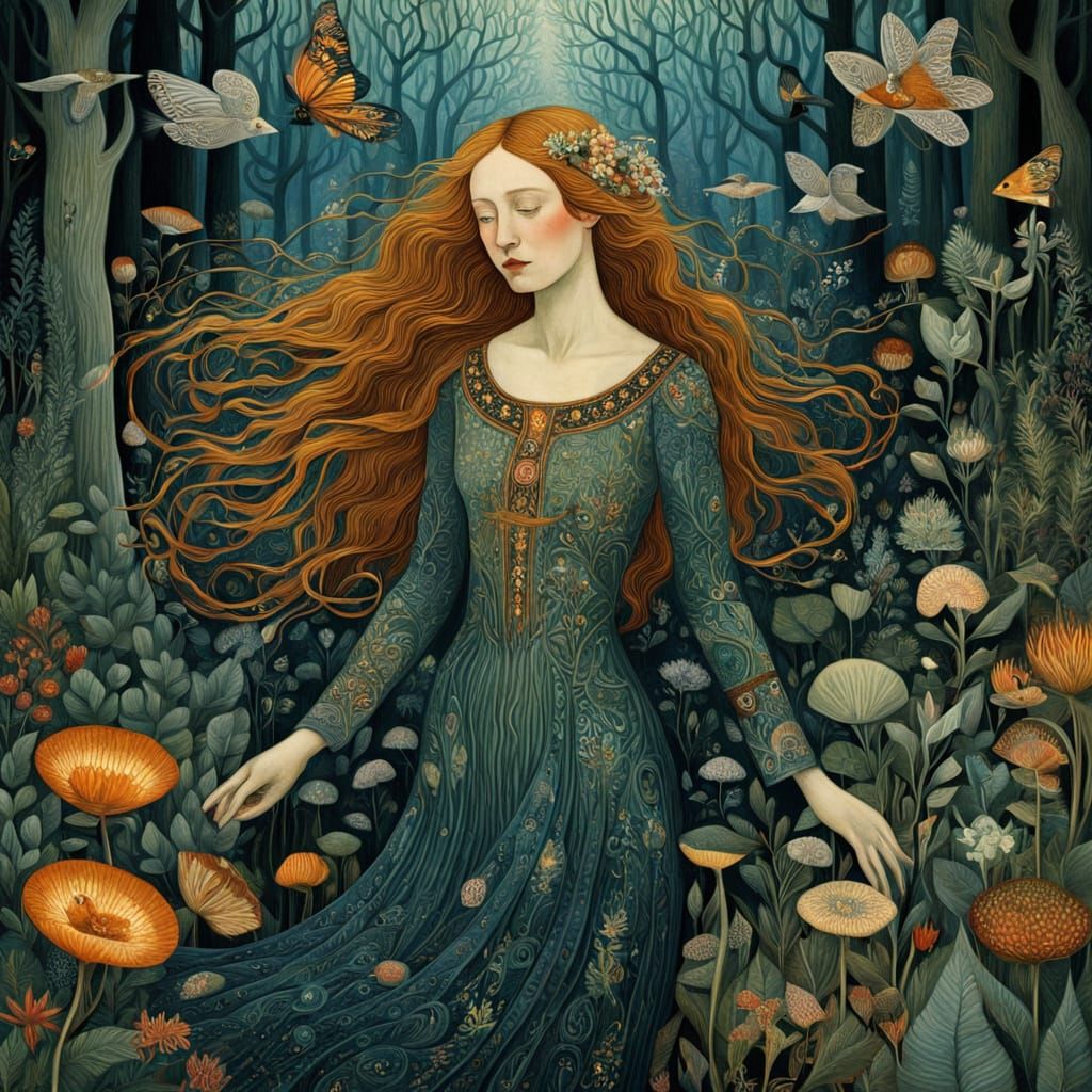 Enchanted Goddess Radiates Ethereal Energy in Luminous Fores...