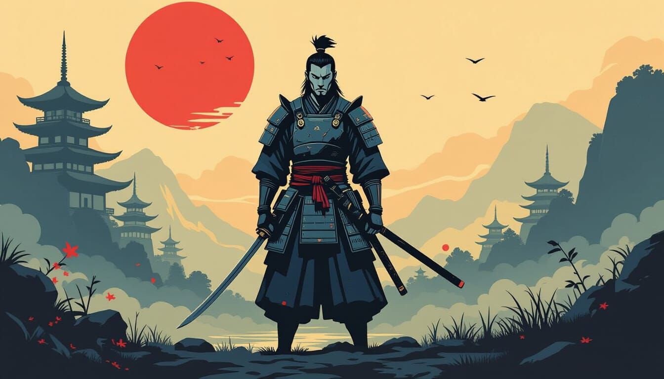 Samurai Jack in Ancient Japanese Landscape