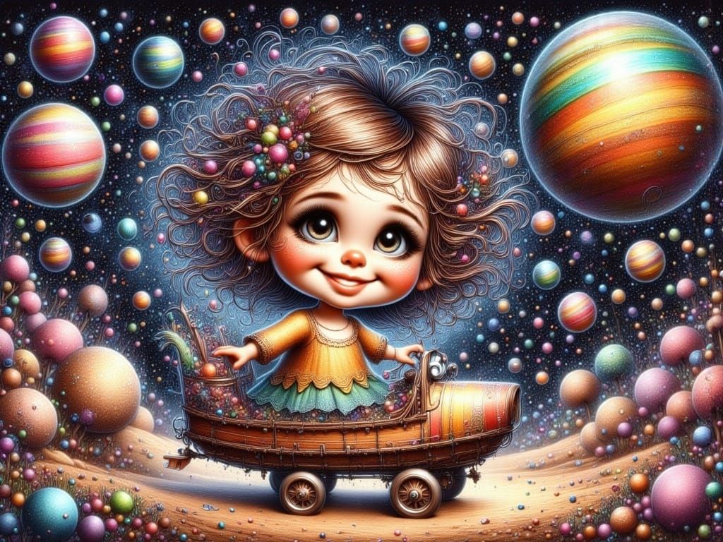 Toddler's Cosmic Adventure in Whimsical Cartoon Style