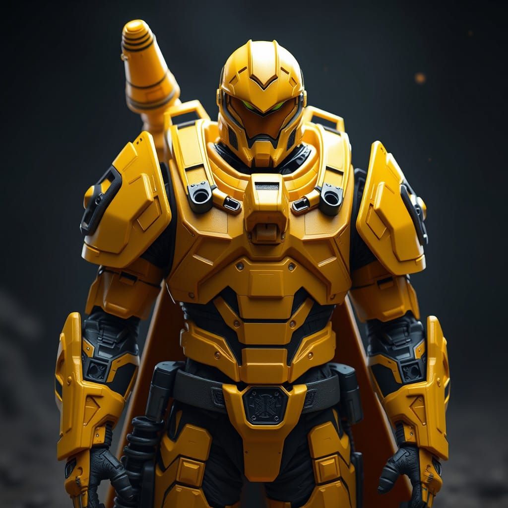 Surreal Yellow War Machine Action Figure in Armor
