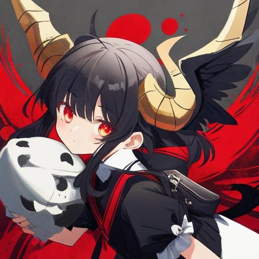 Fantasy Girl with Horns, Tail, and Wings