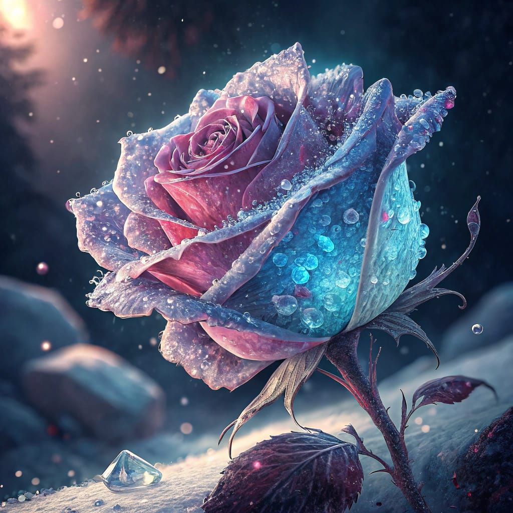 Dazzling Ice Rose with Multicolored Crystals