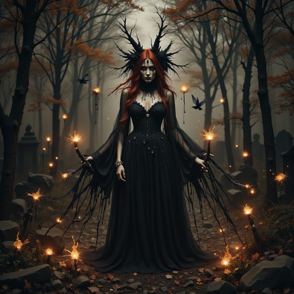 Faerie Witch Summons Spirits in Cemetery