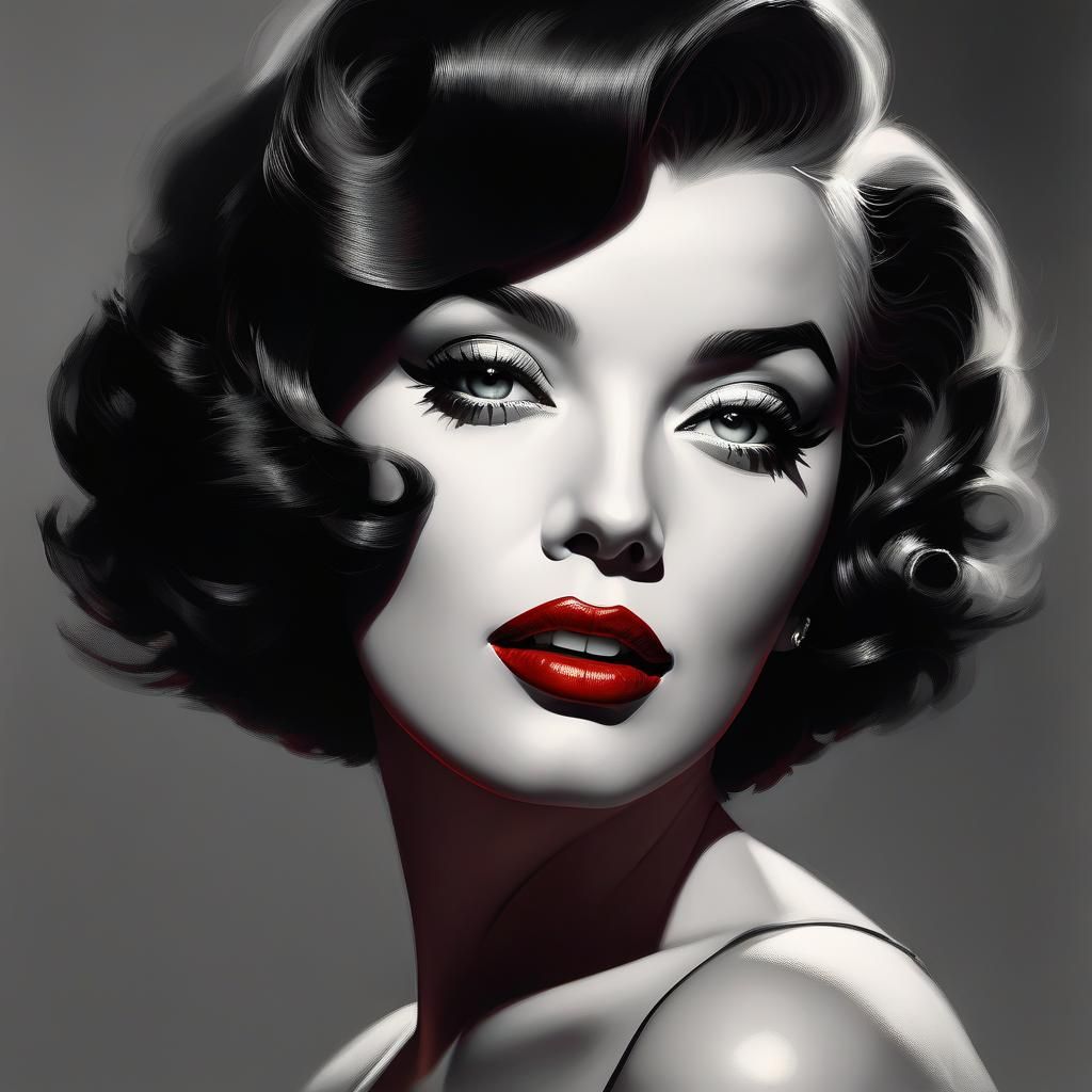 Dramatic Portrait of Dark-Haired Woman in Pin-Up Style