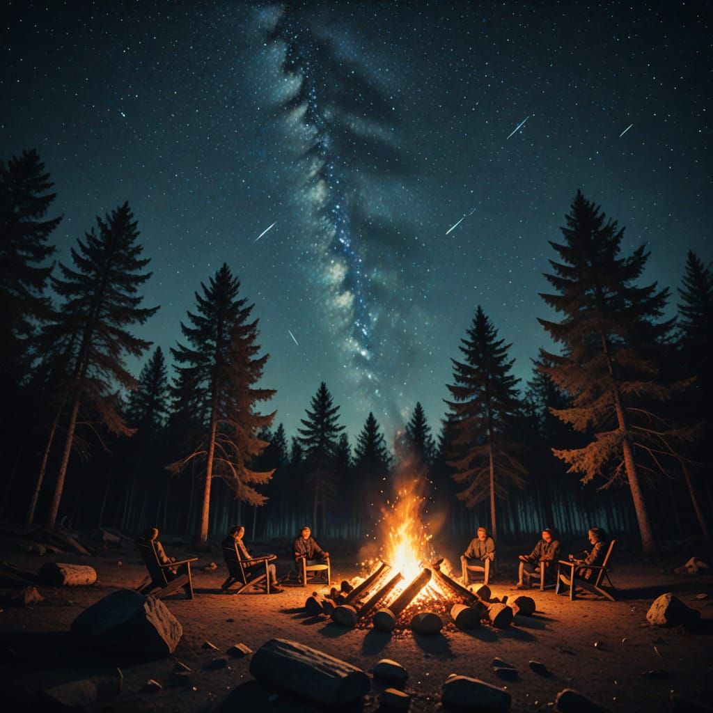 Cinematic Campfire Under Starry Night Sky