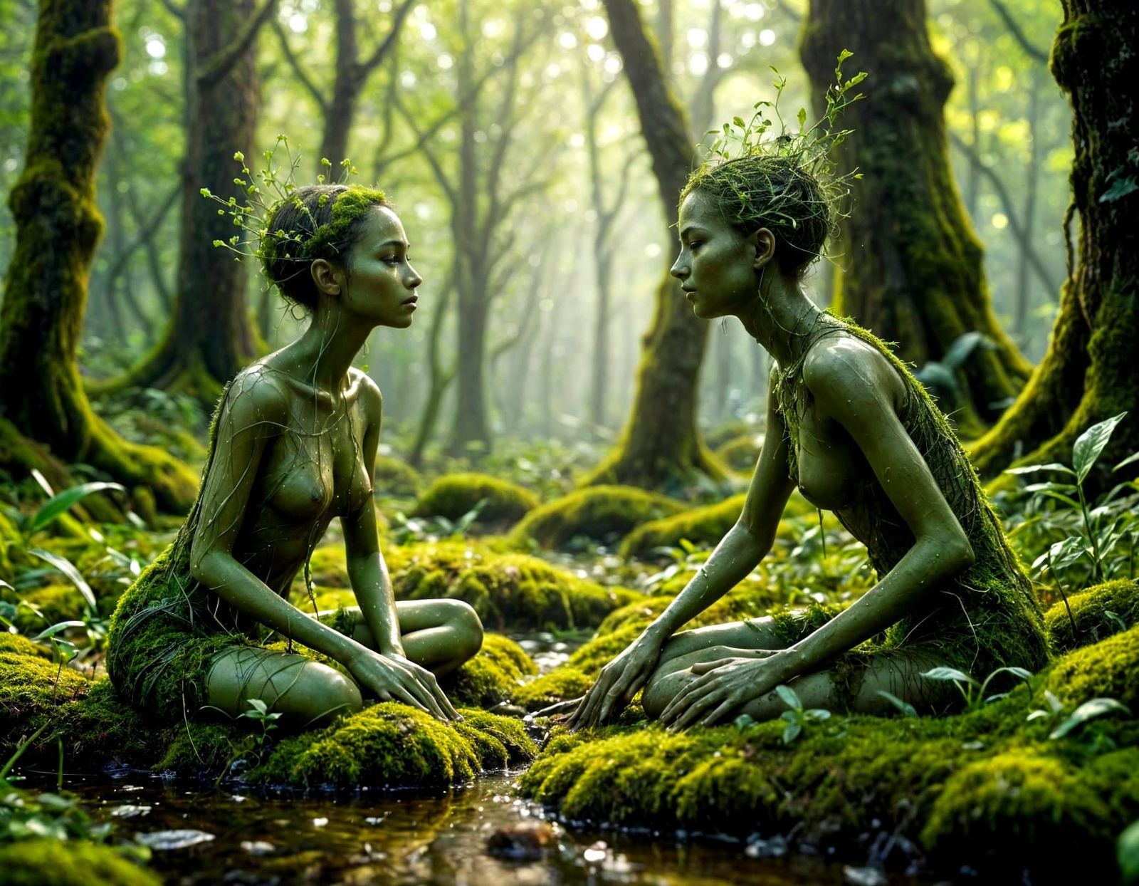 Mystical Forest Floor with Water Beings