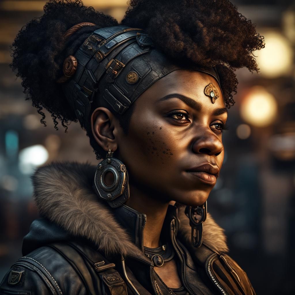 Hyperrealistic Shadowrun Portrait of a Female Dwarf