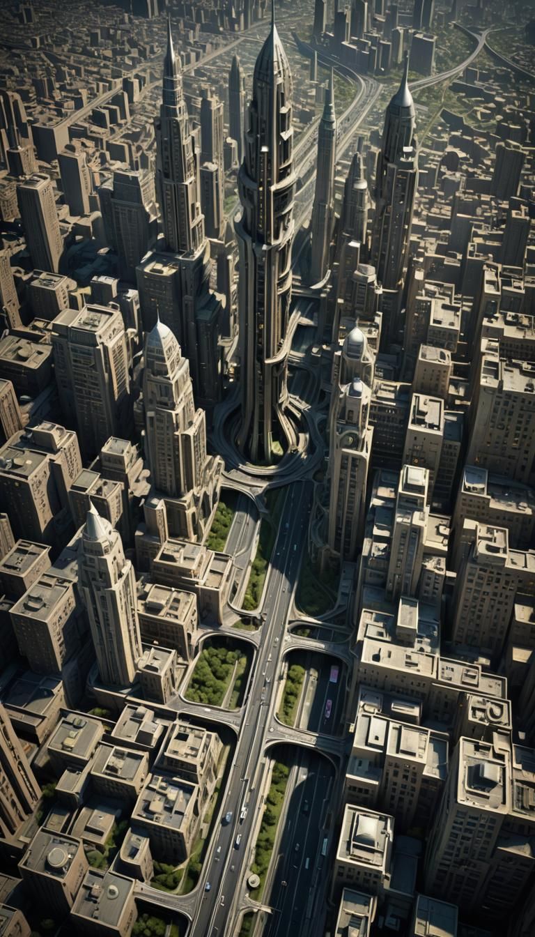 Lovecraftian Art Deco Sci-Fi Megacity in Space