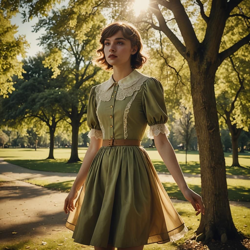Boy Crossdressing in Park, Skirt Lifted by Wind