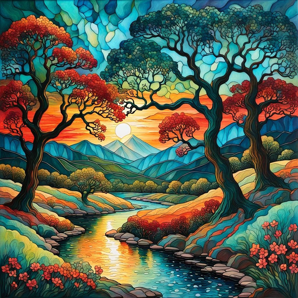 Sunrise Landscape in Impasto Monet Style