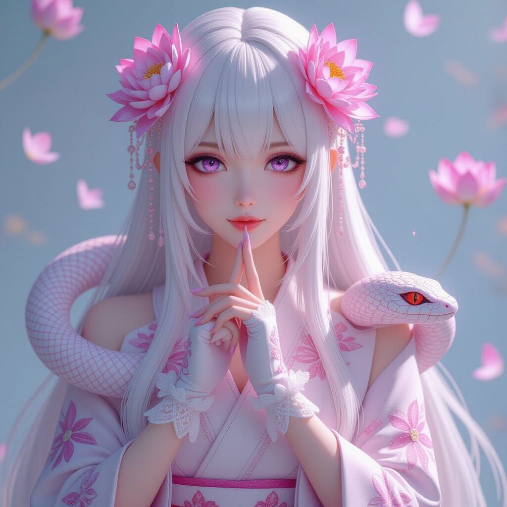 Ethereal Woman with Lotus Crown, Anime Style