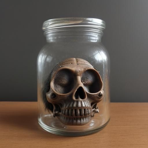 Shrunken Head Preserved in Glass Jar