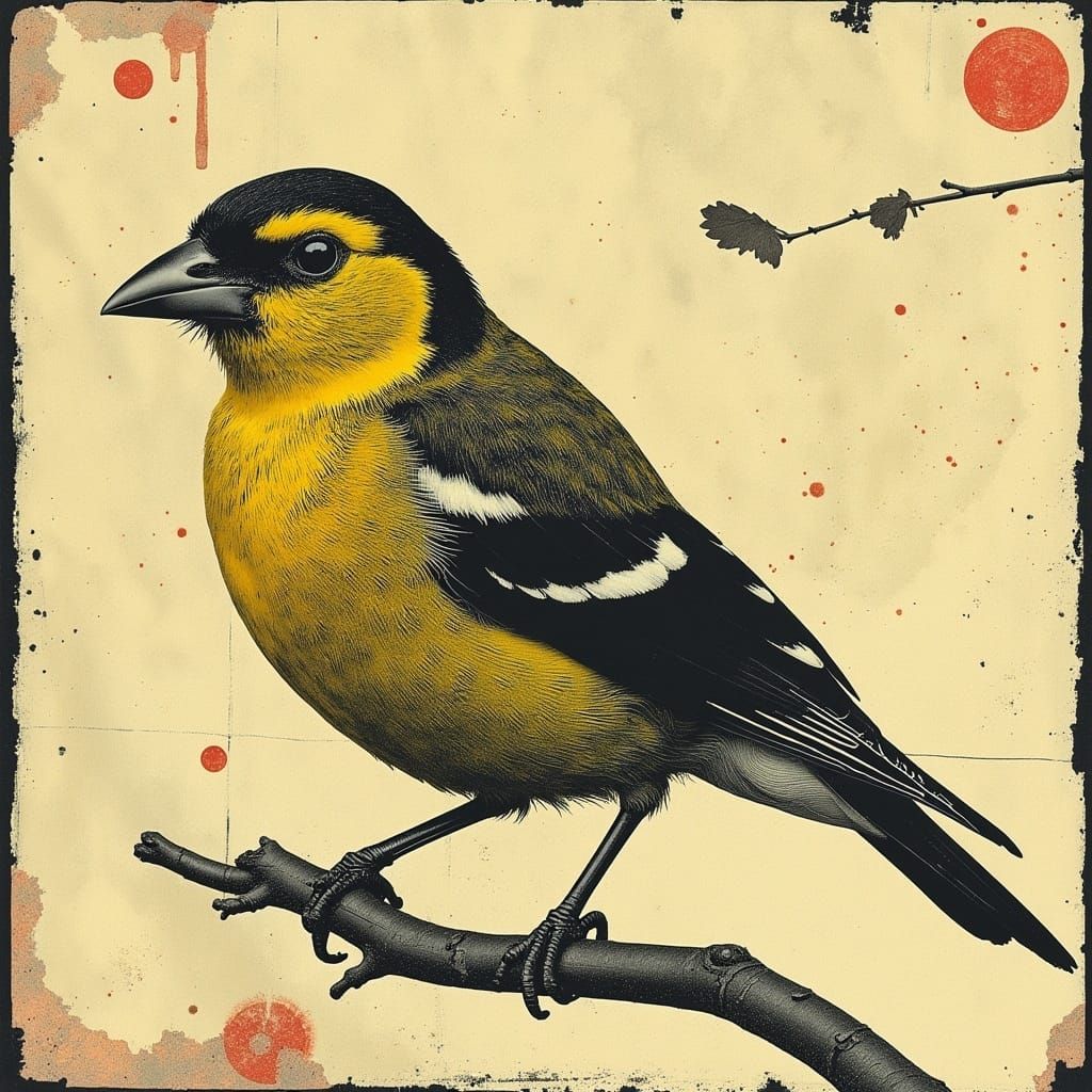 Eastern Goldfinch in Abstract Postpunk Style