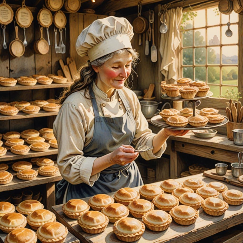 Miniature Pie Stall in Watercolor Style