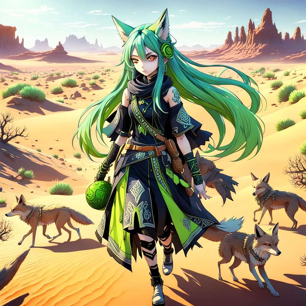 Anime Girl in Desert Landscape: Detailed Matte Painting