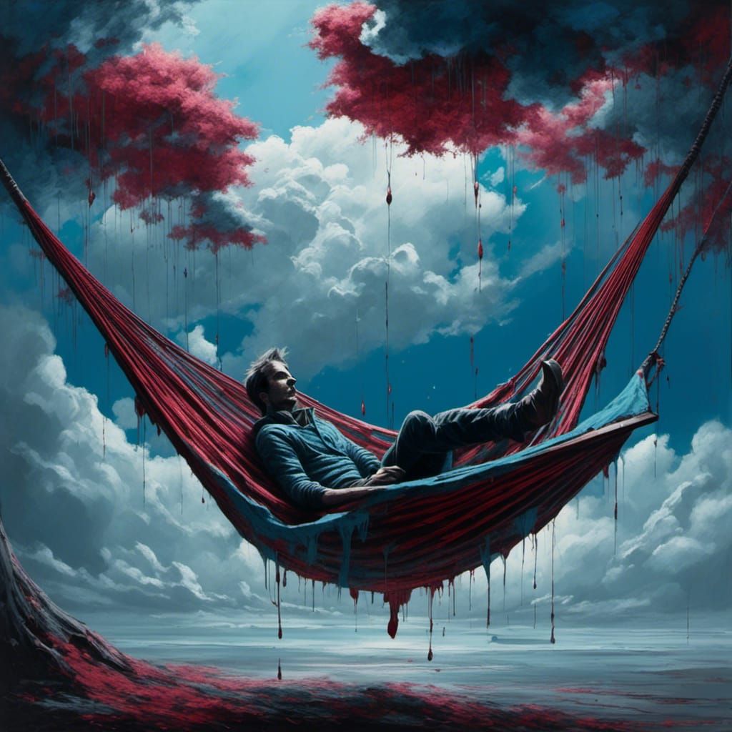 Man Sleeps in Hammock Between Clouds