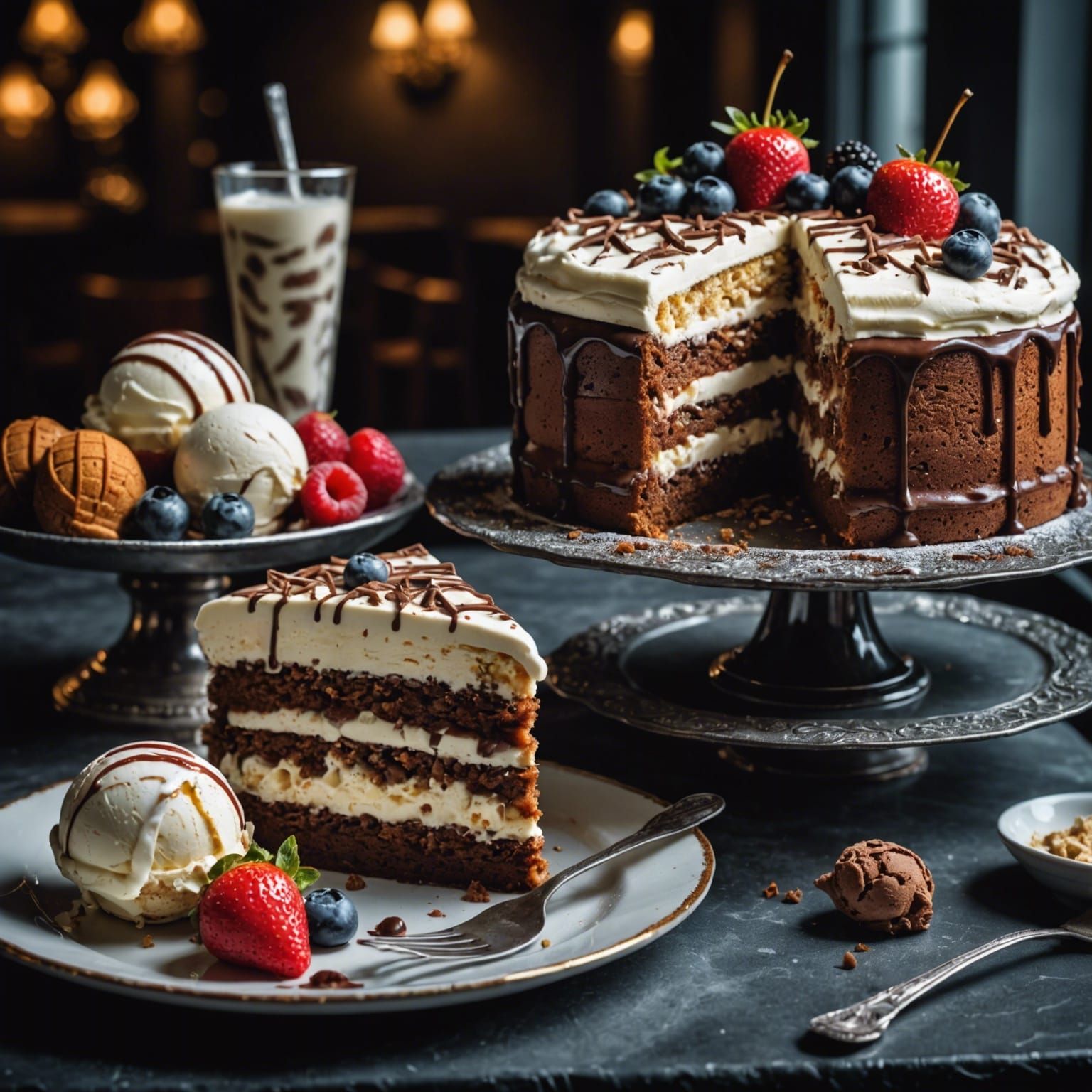 Hyperrealistic Cake and Ice Cream Still Life