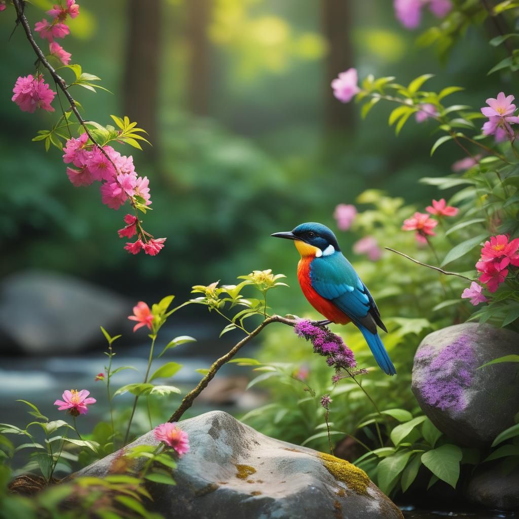 Colorful Bird in Lush Forest: Nature Photography