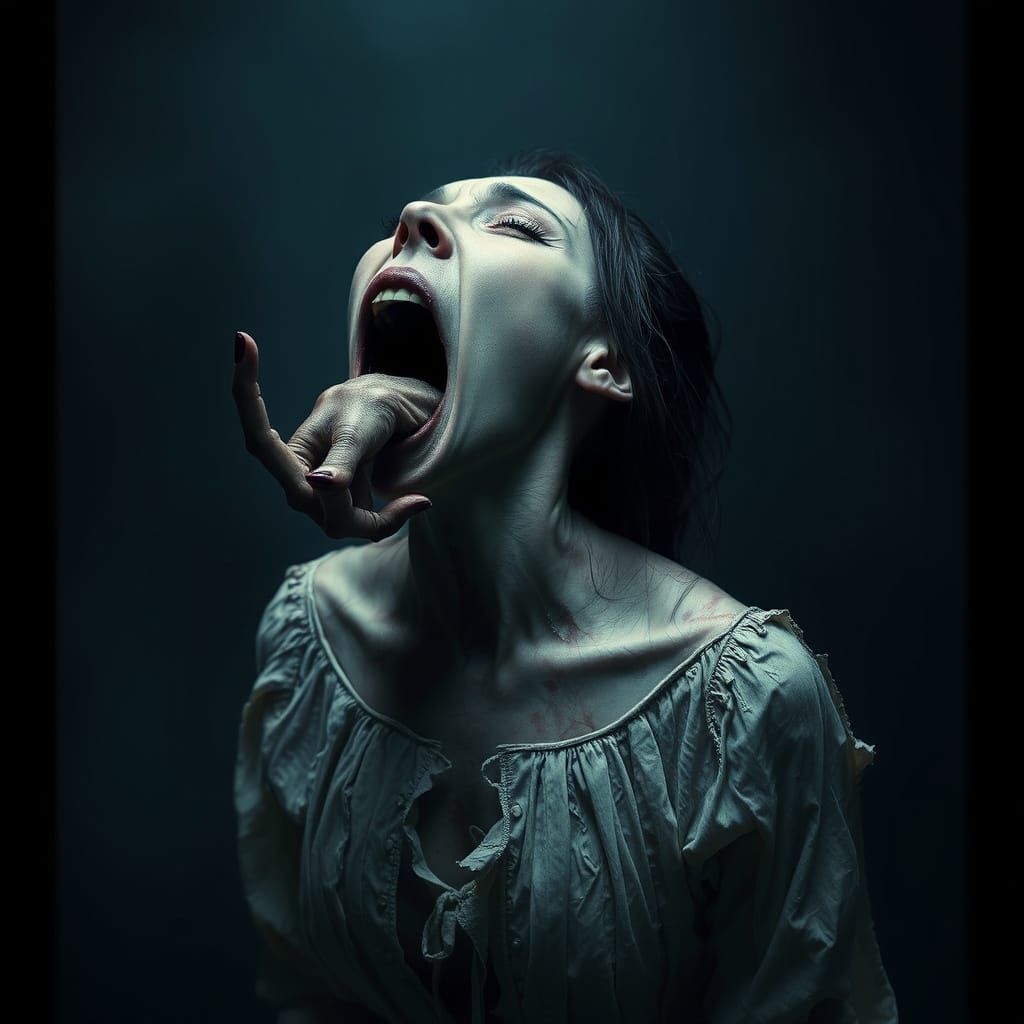 Terrifying Gothic Horror: Hand Emerging From Mouth