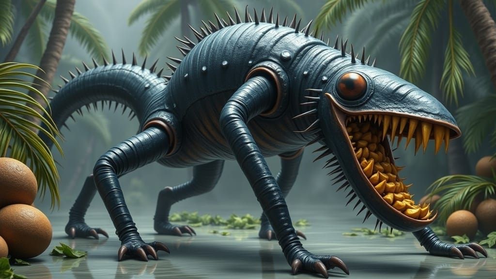 Glowing Obsidian Monster Emerges from Dark Lab