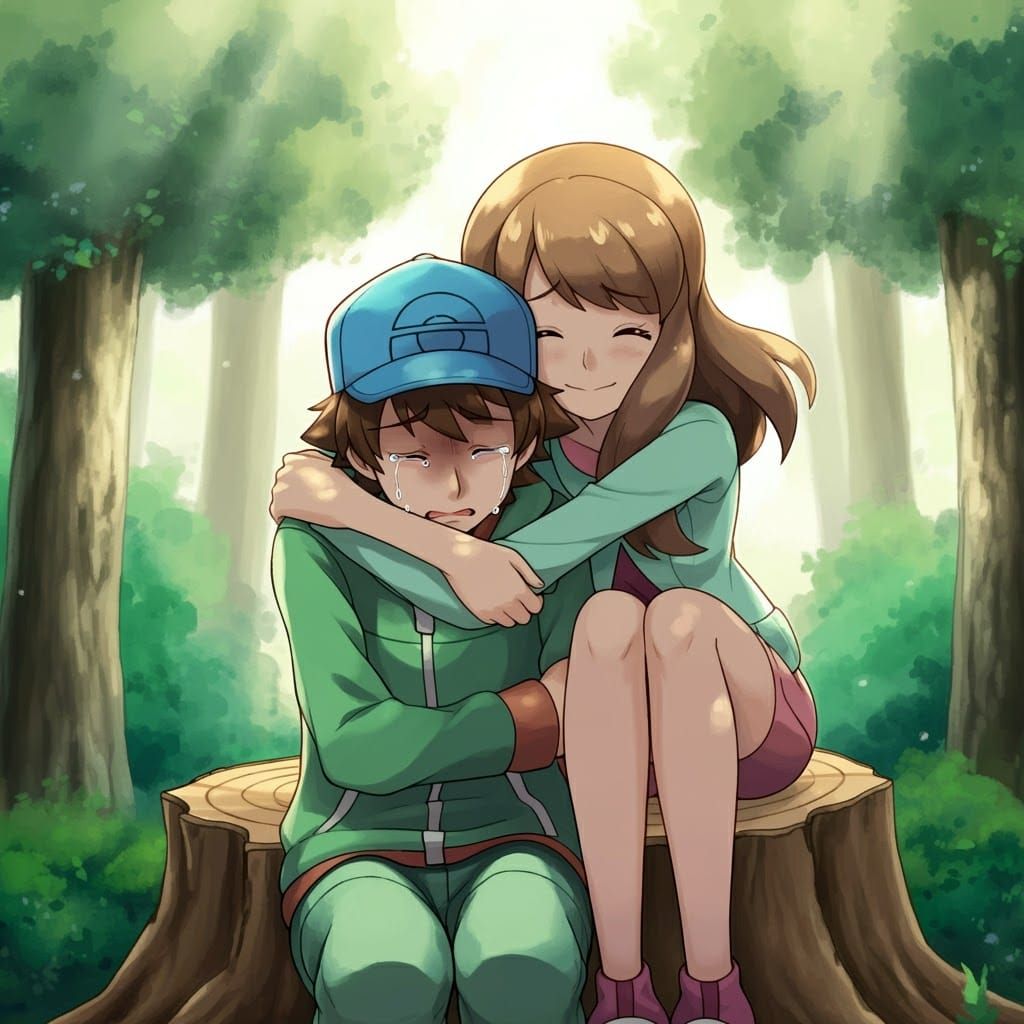 Comforting Embrace in Whimsical Watercolor Style