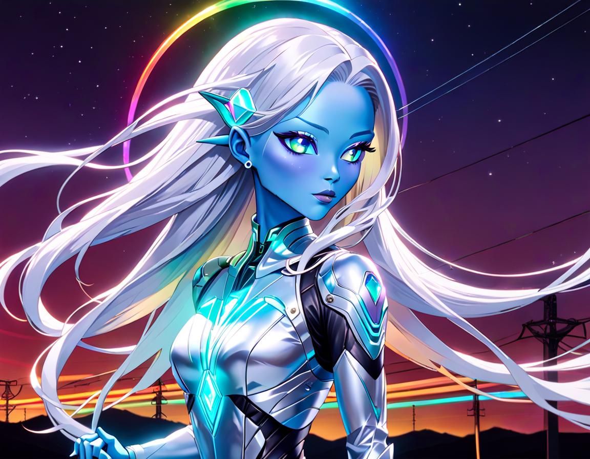 Beautiful Cybernetic Alien Girl in Cosmic Illustration