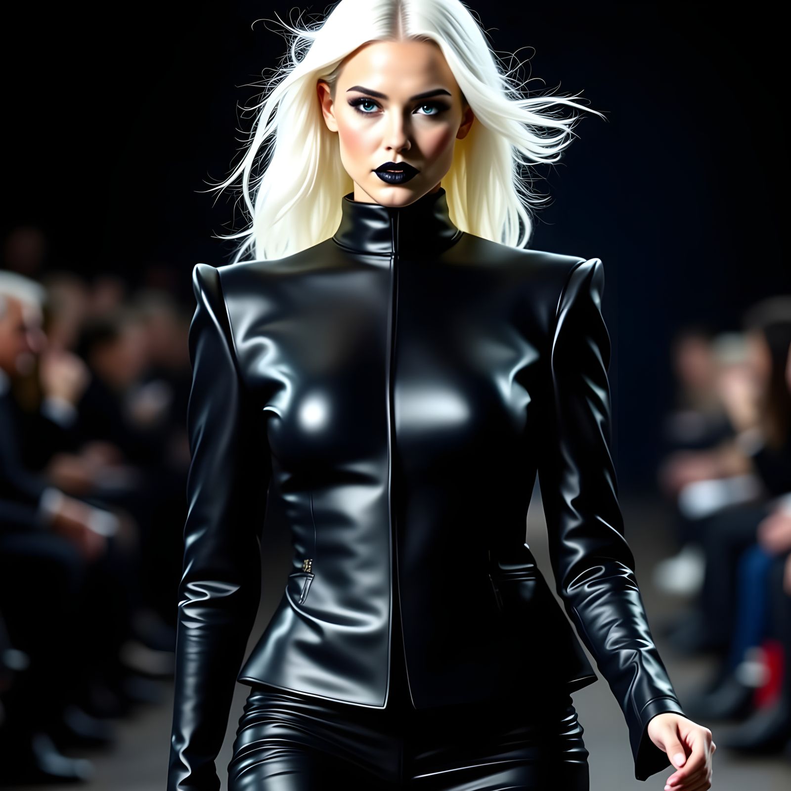 Futuristic Fashion Model on Catwalk in Photorealistic Style