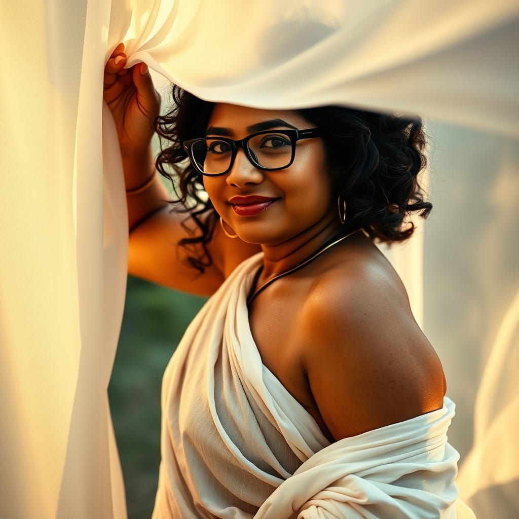 Sensual Indian Woman with Silk: Hyperrealistic Digital Art