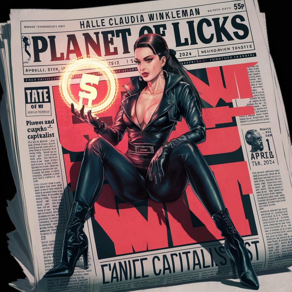 Anime-Style Newspaper Cover with Woman in Leather