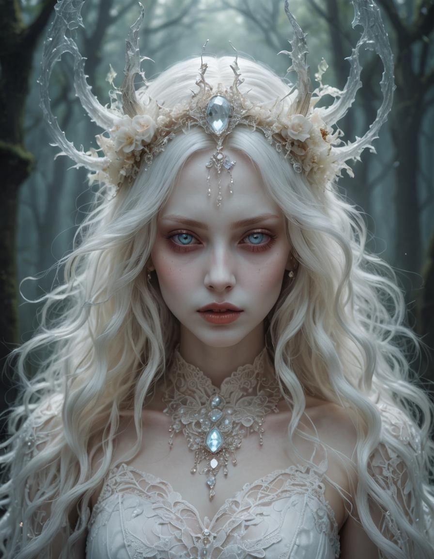 Ethereal Ghost Goddess in Misty Forest