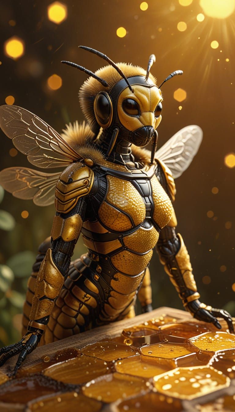 Regal Bee Queen in Golden Honeycomb Landscape