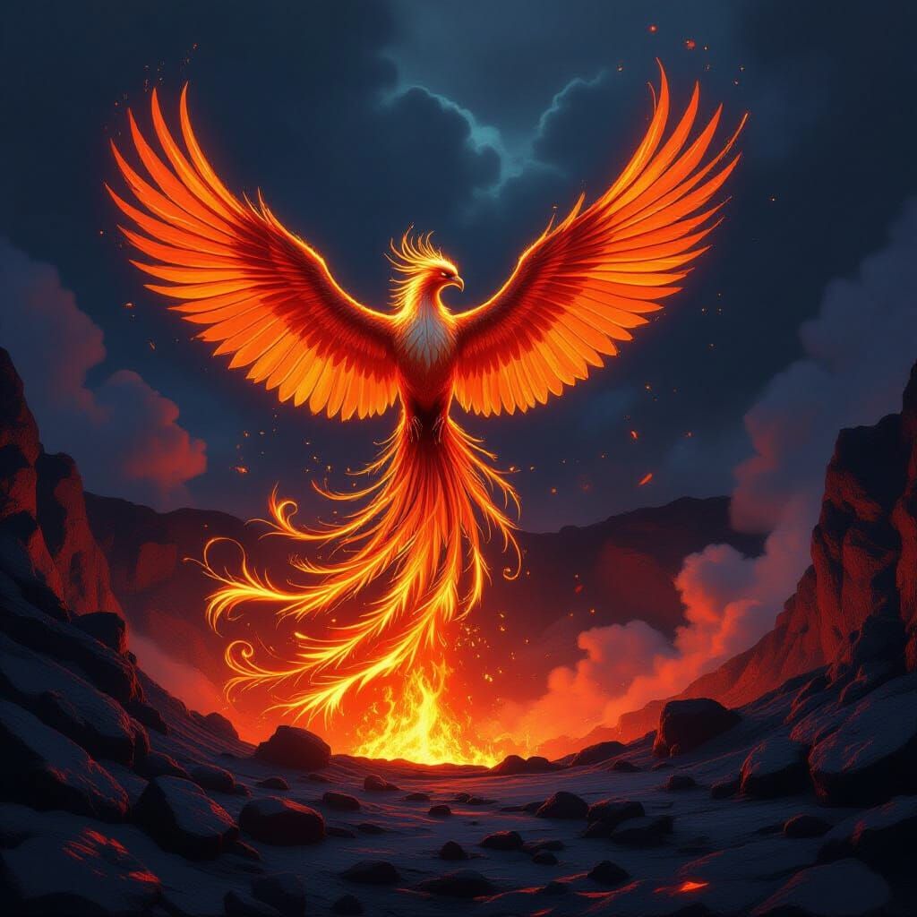 Majestic Phoenix Rises From Volcanic Crater