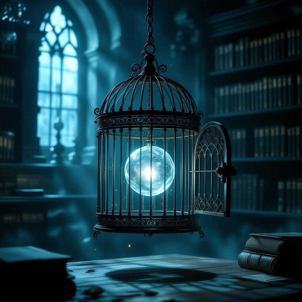 Gothic Fantasy Birdcage with Ethereal Orb