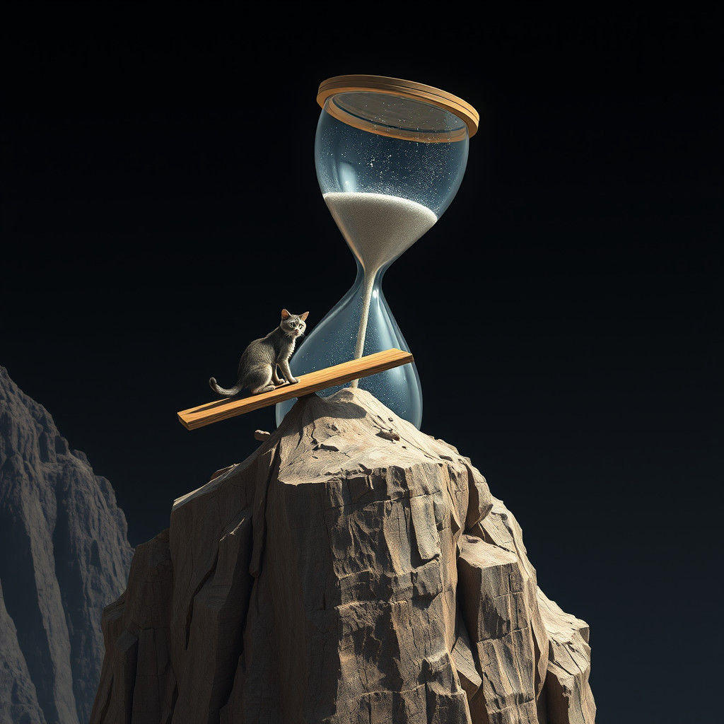 Grey Cat on Seesaw with Hourglass: Matte Painting