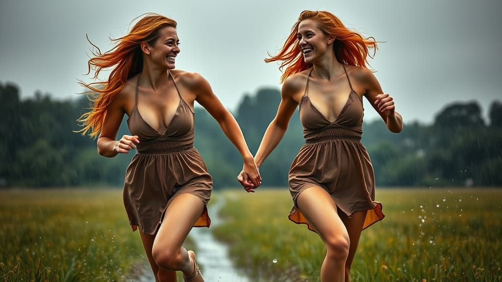 Women Rejoice in a Spring Storm, Hyperrealistic Portraits